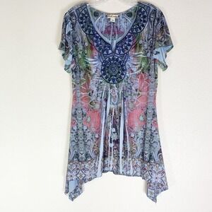 World Unity Tunic Top Large Boho Fairycore Studded Eclectic Indie Asymmetric L